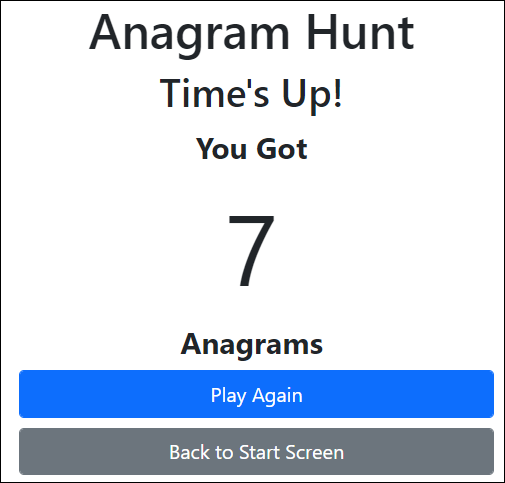 Anagram Hunt - times up
