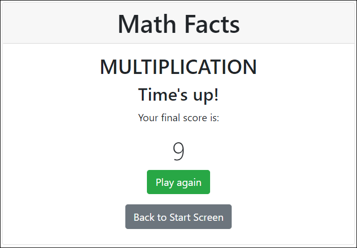 Math Facts - times up